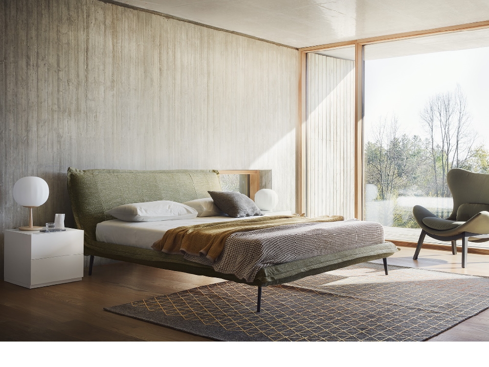 Κρεβάτι Fluff με μεταλλική κατασκευή και σκούρο γκρι ύφασμα | Calligaris | Αθήνα | Adamopoulos Casa Ideale